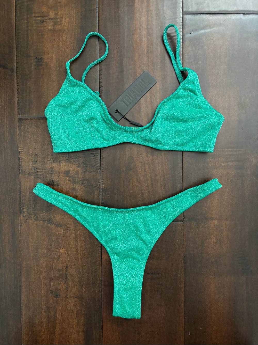 NWT Triangl Maia Jaded Sparkle Bikini Set *matching bag included - Picture 2 of 7